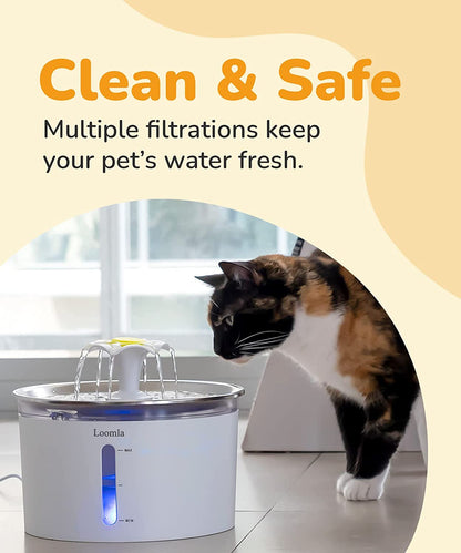 Elevate Your Pet's Hydration with the Premium Stainless Steel Cat Water Fountain - 85Oz Automatic Dispenser with LED Lights & 2 Replacement Filters for Cats and Dogs