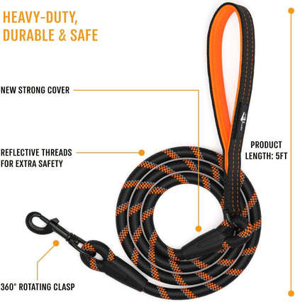 Ultimate Strong Dog Rope Leash with Padded Handle and Reflective Safety Features for All Breeds - Perfect for Training, Running, and Walking