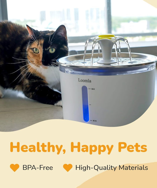 Elevate Your Pet's Hydration with the Premium Stainless Steel Cat Water Fountain - 85Oz Automatic Dispenser with LED Lights & 2 Replacement Filters for Cats and Dogs