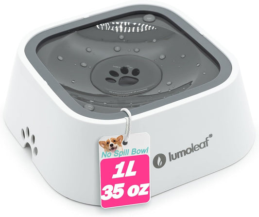 Revolutionary No Spill Water Bowl for Dogs - Slow Feeder Design to Keep Floors Clean and Pets Happy (Grey, 35Oz)